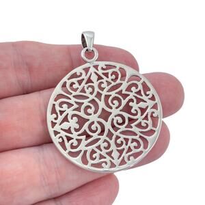 Vintage Sterling Silver 925 Filigree Cutout Disk Pendant